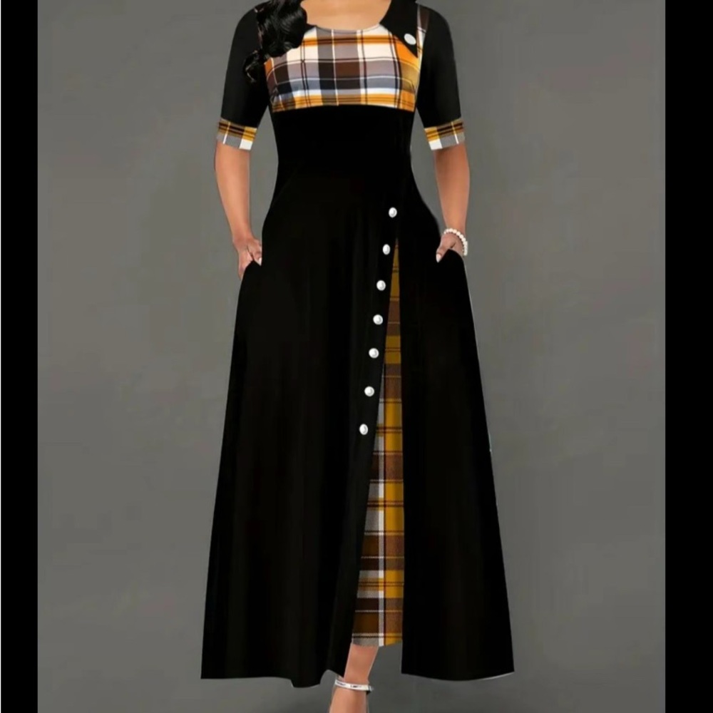 Elegant Black Plaid Dress